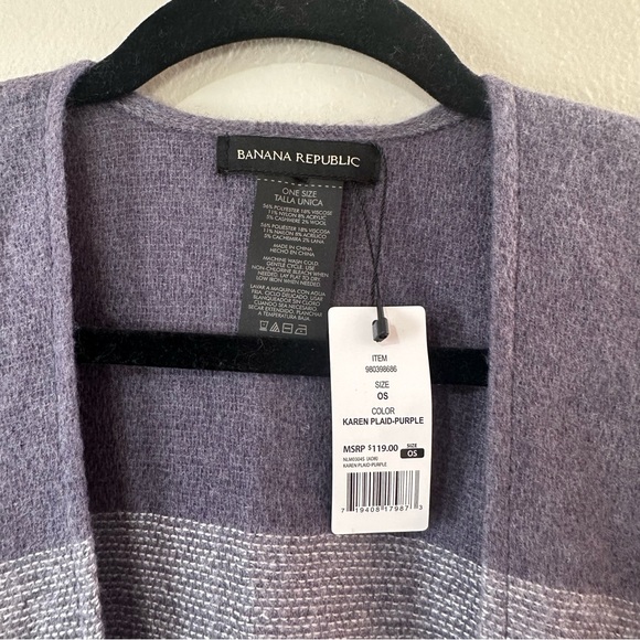 NWT Banana Republic Cashmere Blend Plaid Fringe Wrap One Size - Picture 6 of 8